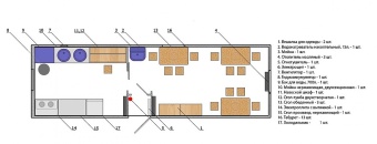 Чертеж Вагон-дом кухня столовая на 12 человек 8000х2500 мм