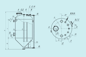 Чертеж Вертикальные аппараты ВКЭ с коническим днищем и эллиптической крышкой